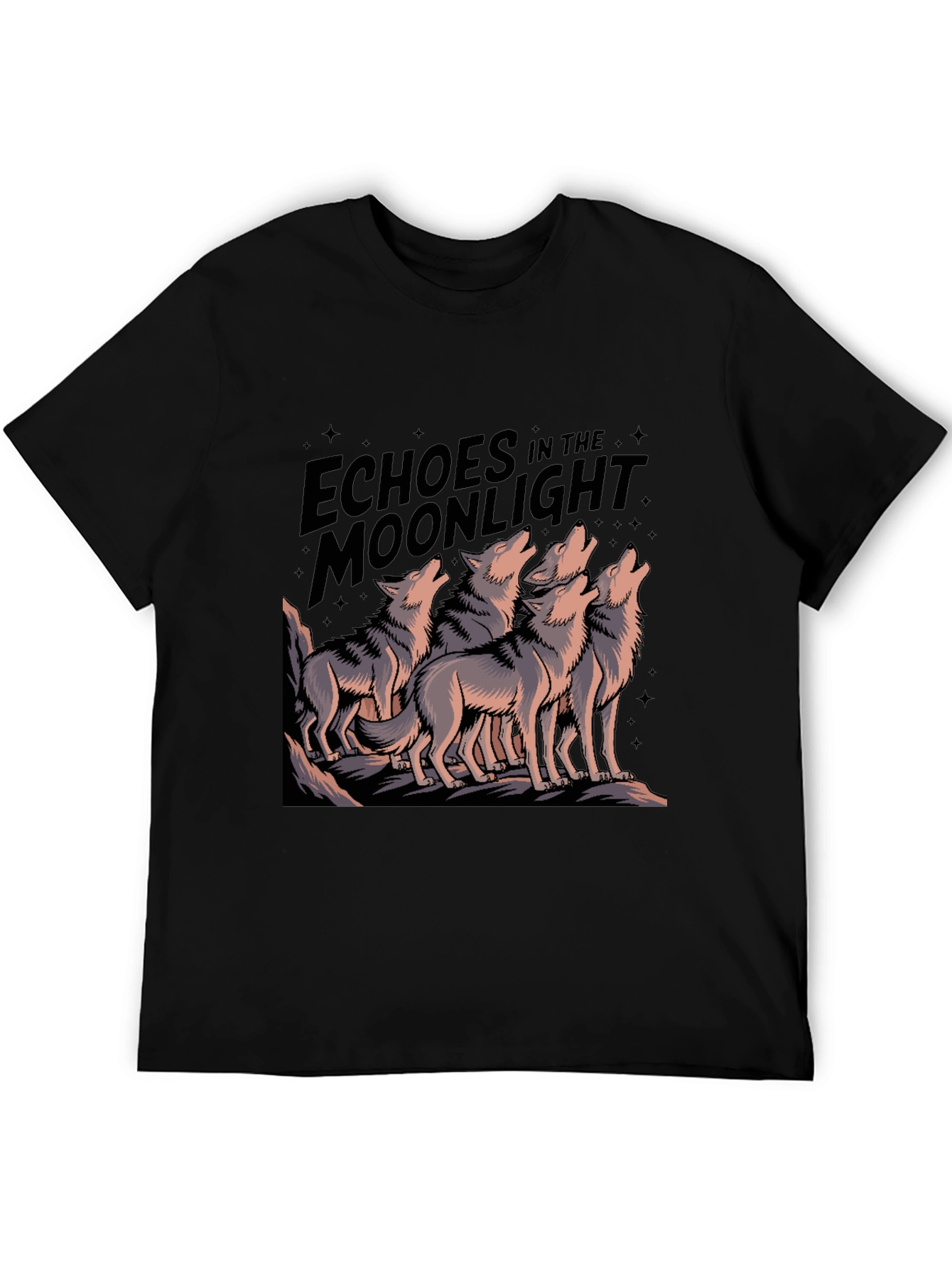 Echoes Moonlight Wolf Pack Black T-Shirt