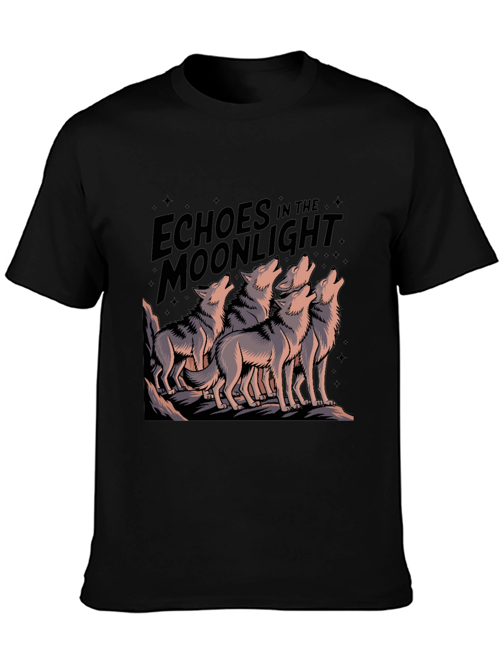 Echoes Moonlight Wolf Pack Black T-Shirt