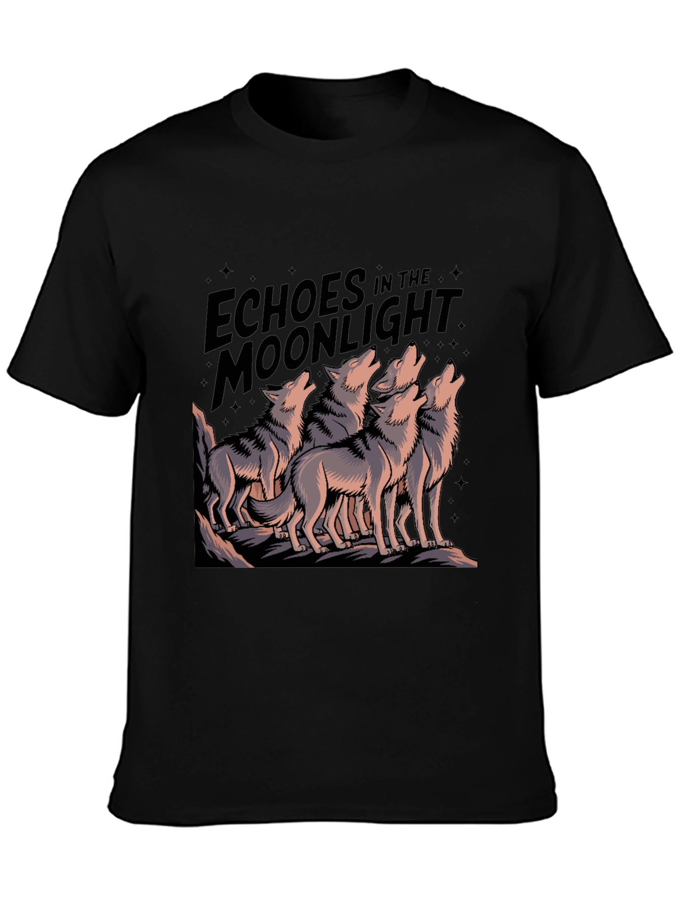 Echoes Moonlight Wolf Pack Black T-Shirt