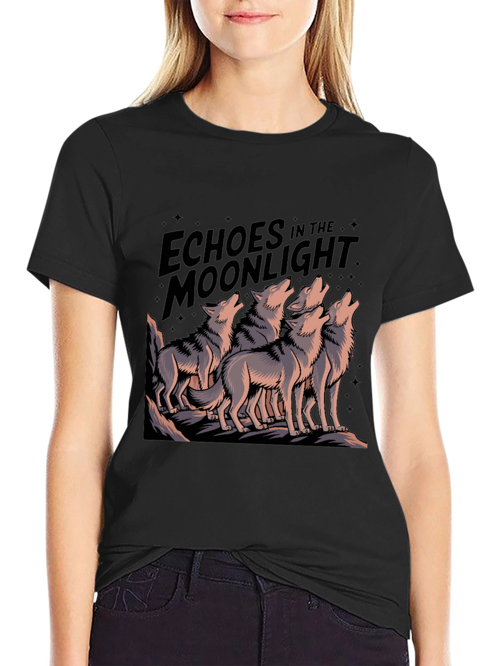 Echoes Moonlight Wolf Pack Black T-Shirt