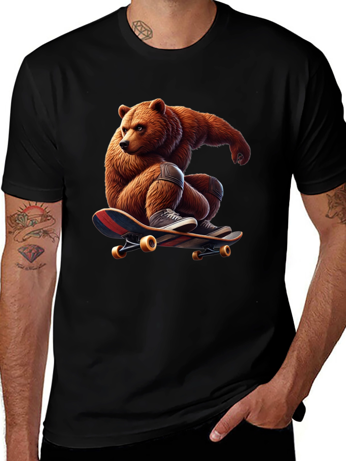 Bear Skateboard Graphic Tee - Cool Animal Design