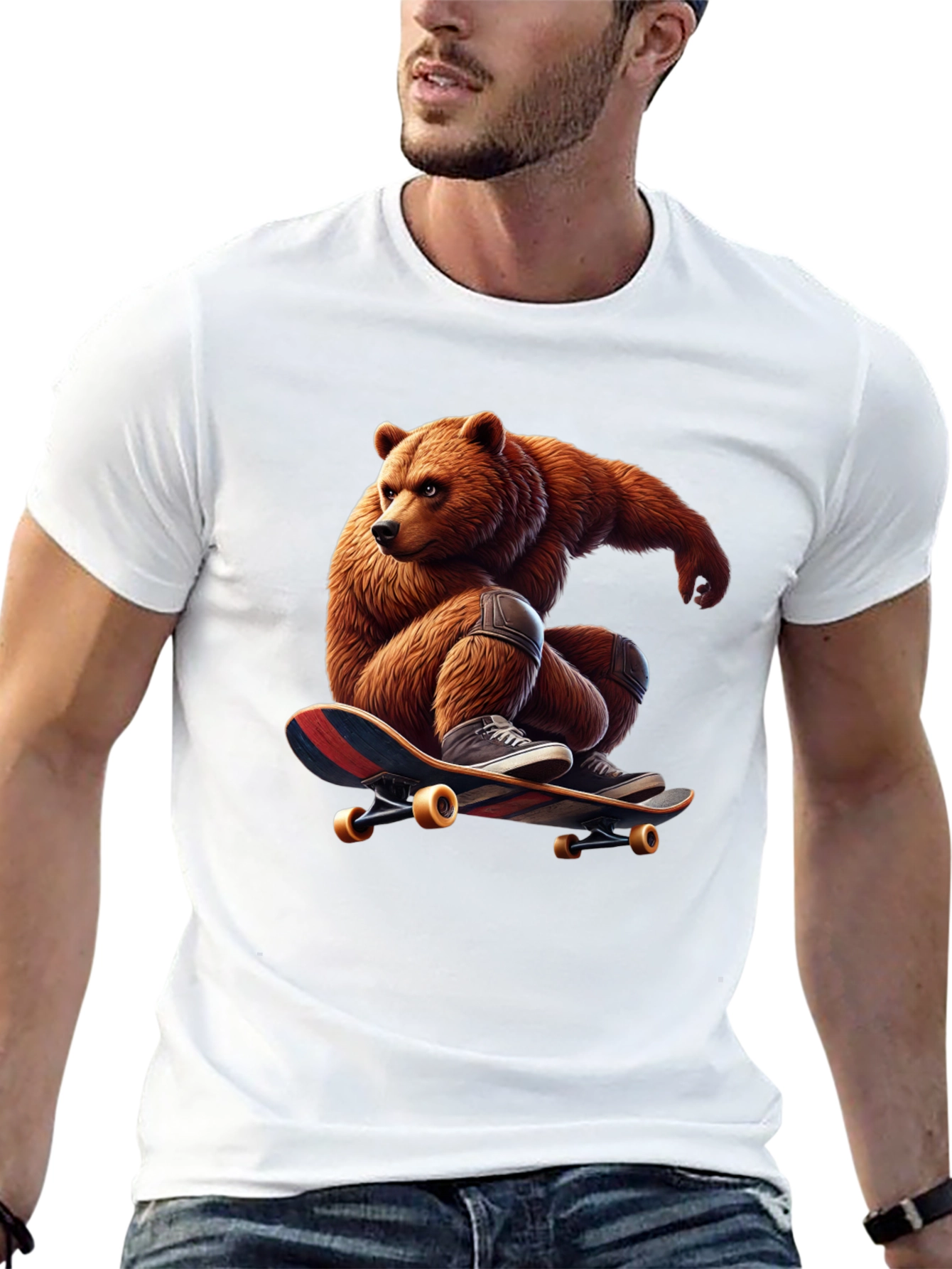 Bear Skateboard Graphic Tee - Cool Animal Design