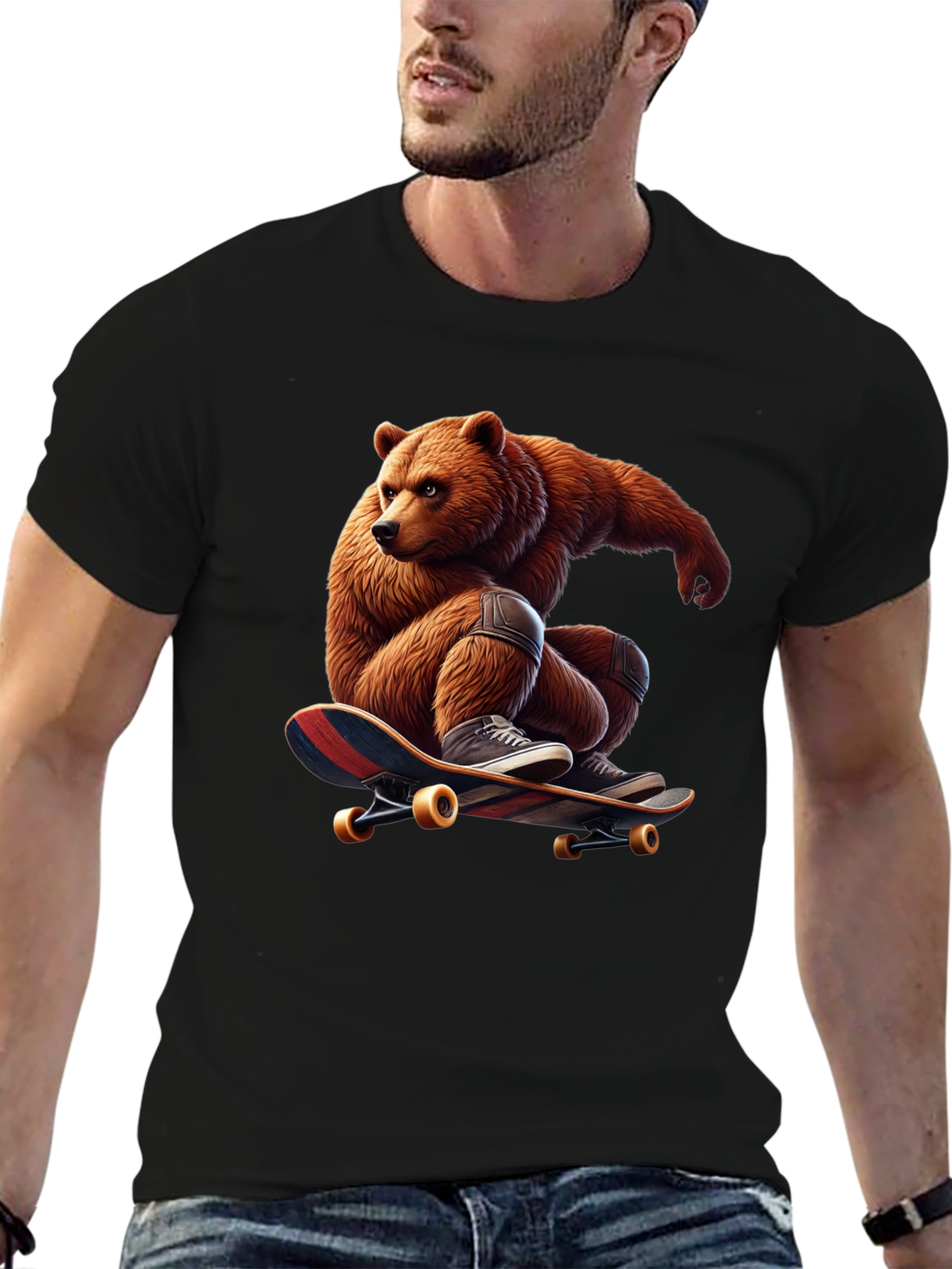 Bear Skateboard Graphic Tee - Cool Animal Design