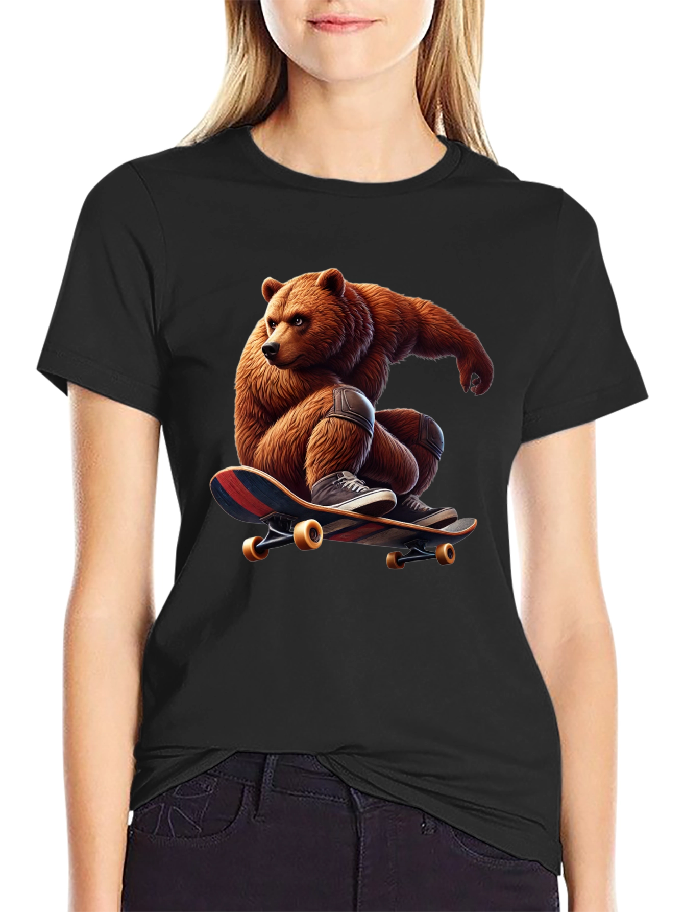 Bear Skateboard Graphic Tee - Cool Animal Design