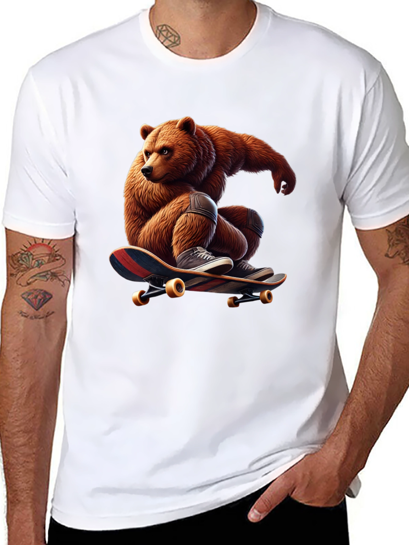 Bear Skateboard Graphic Tee - Cool Animal Design