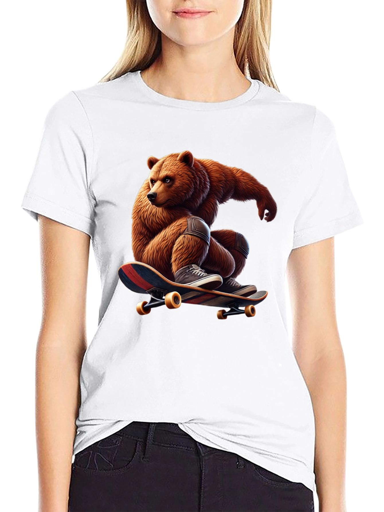 Bear Skateboard Graphic Tee - Cool Animal Design
