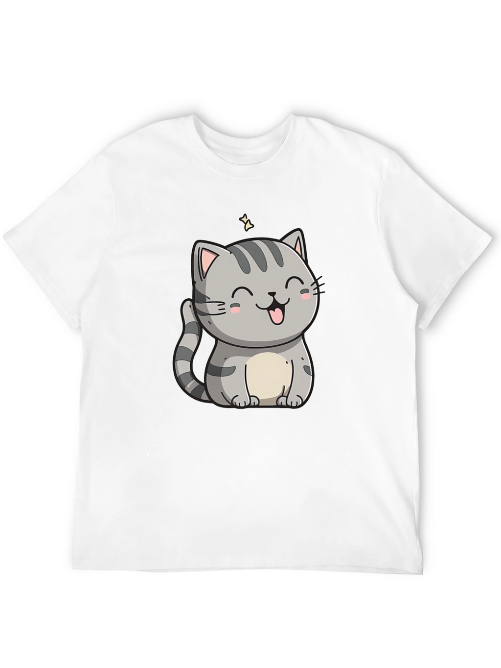 Cute Cartoon Cat Graphic Tee - Black