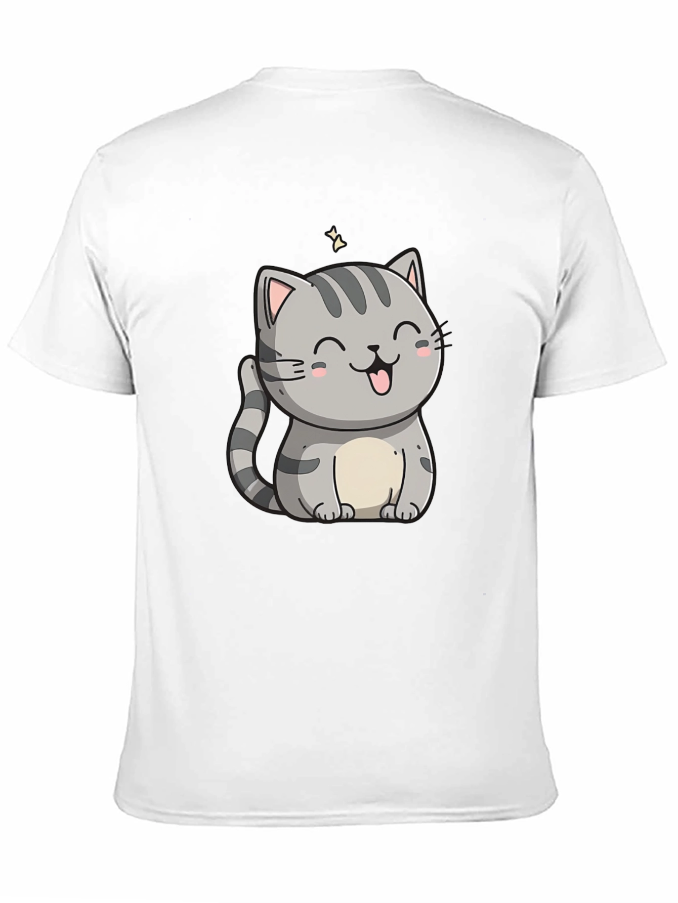 Cute Cartoon Cat Graphic Tee - Black