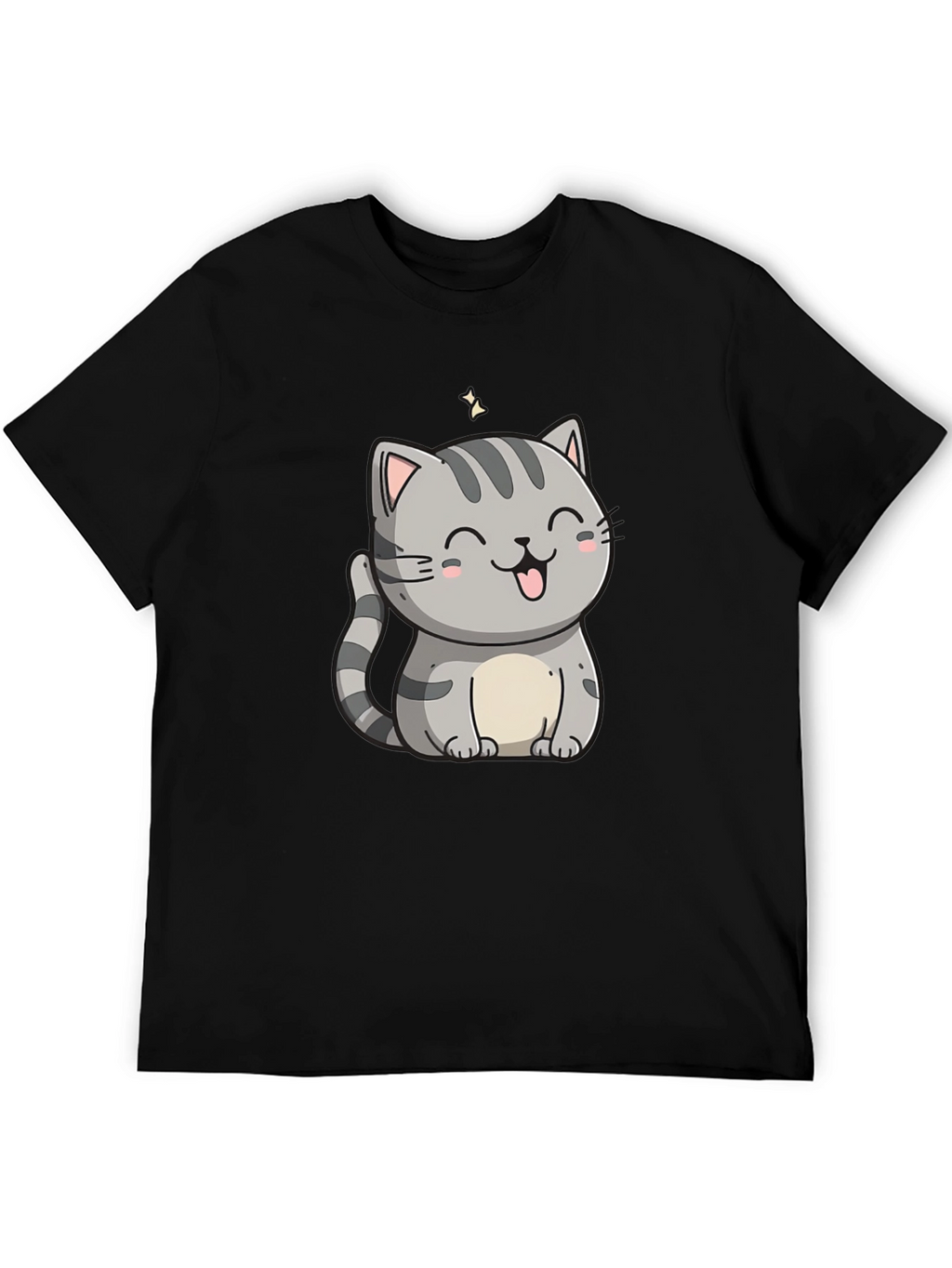 Cute Cartoon Cat Graphic Tee - Black