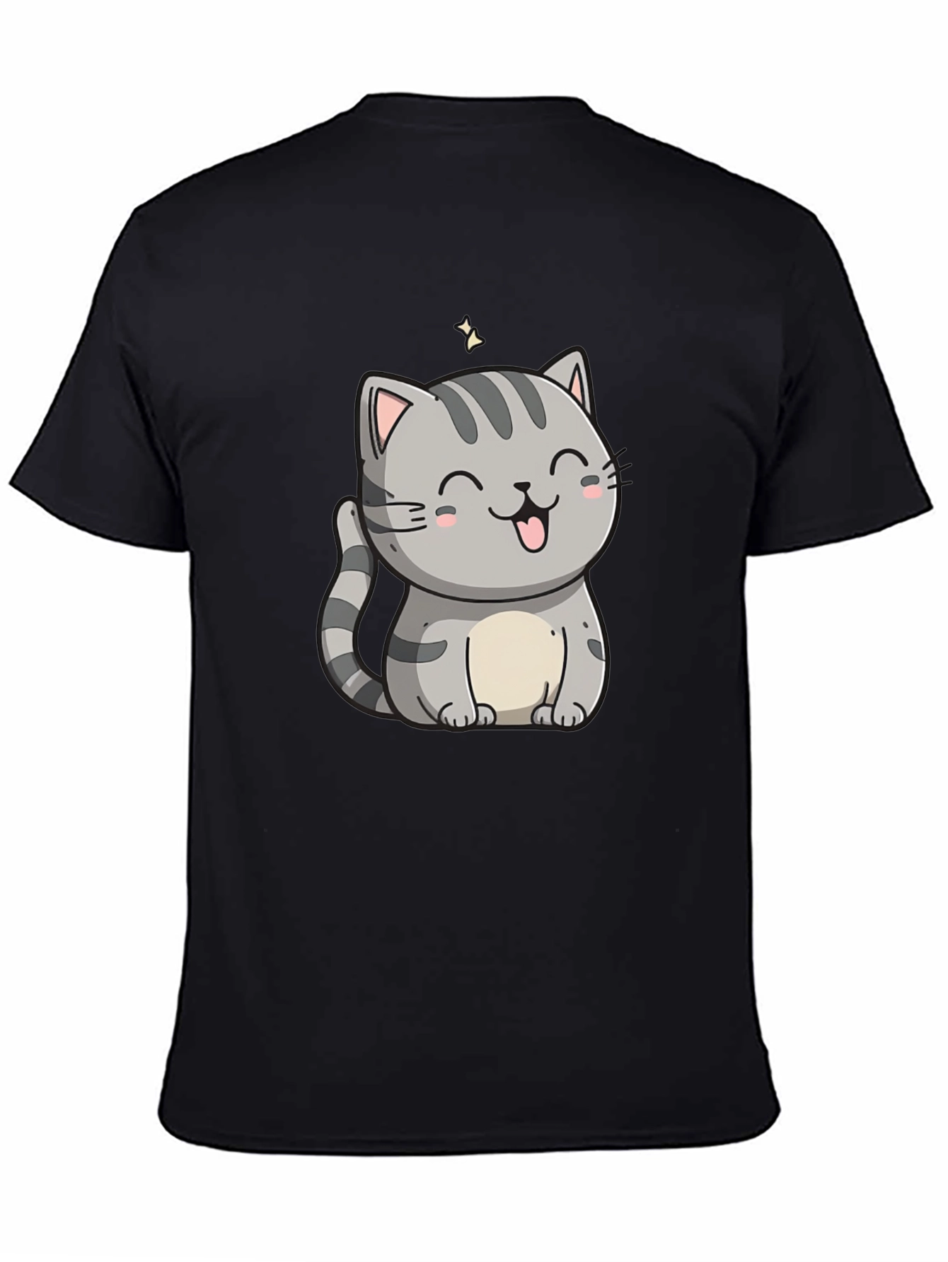 Cute Cartoon Cat Graphic Tee - Black