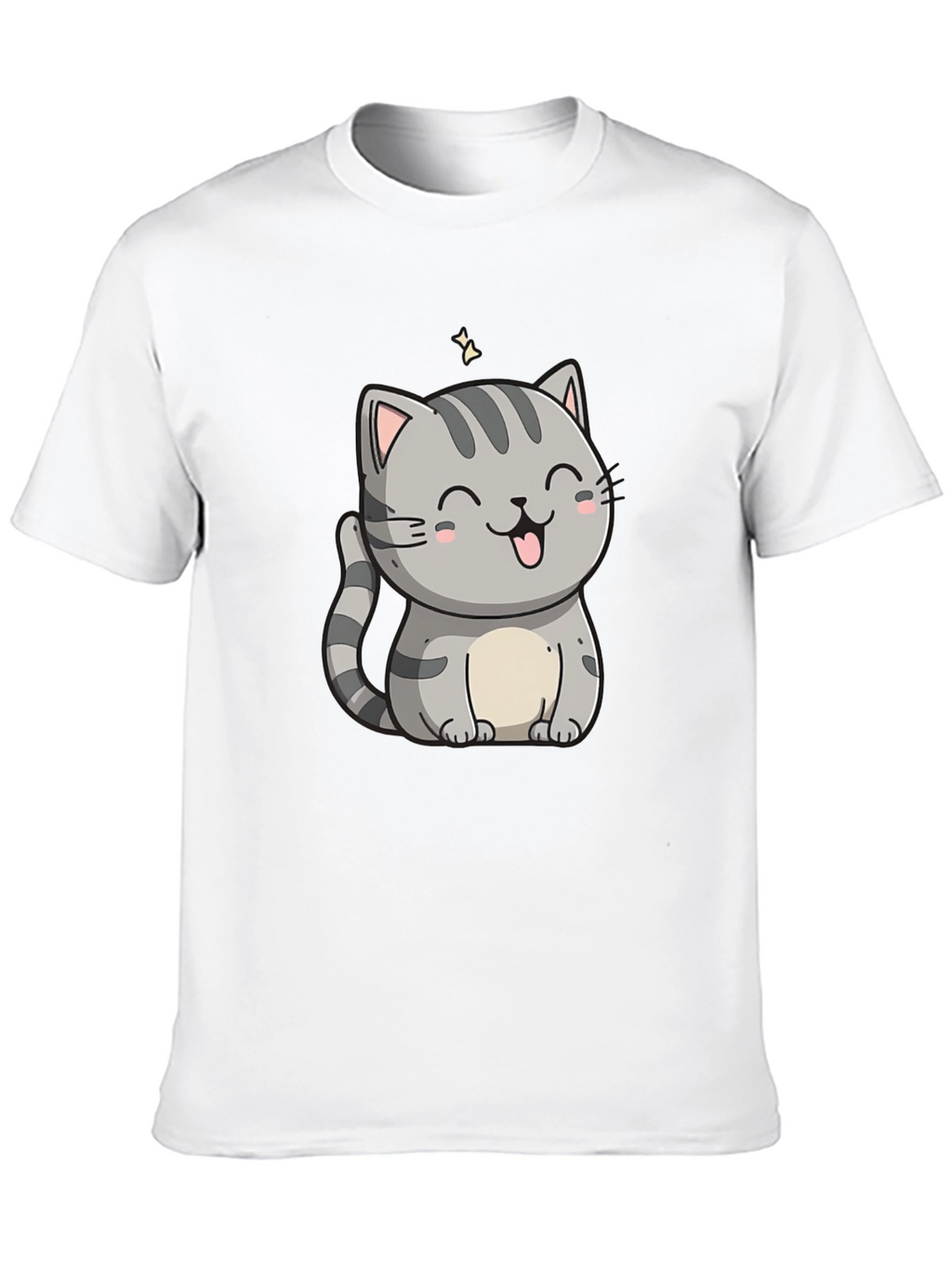Cute Cartoon Cat Graphic Tee - Black