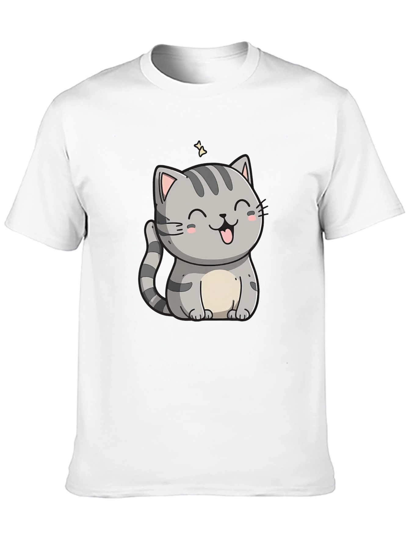 Cute Cartoon Cat Graphic Tee - Black