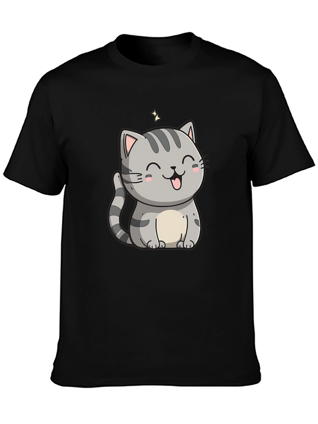 Cute Cartoon Cat Graphic Tee - Black