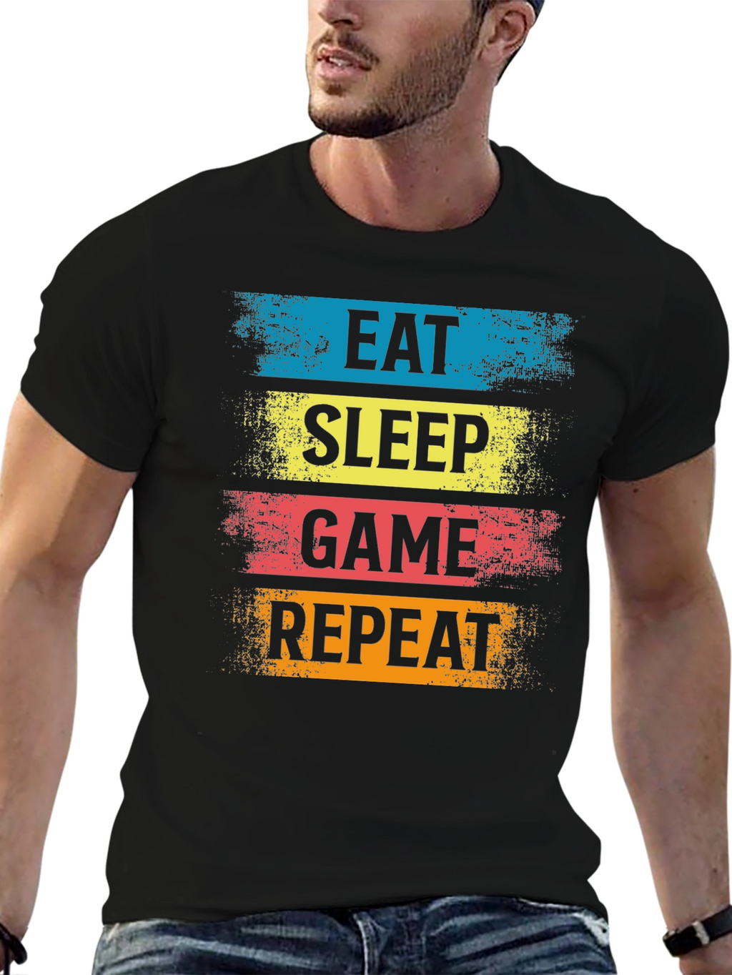 Eat Sleep Game Repeat Black T-Shirt