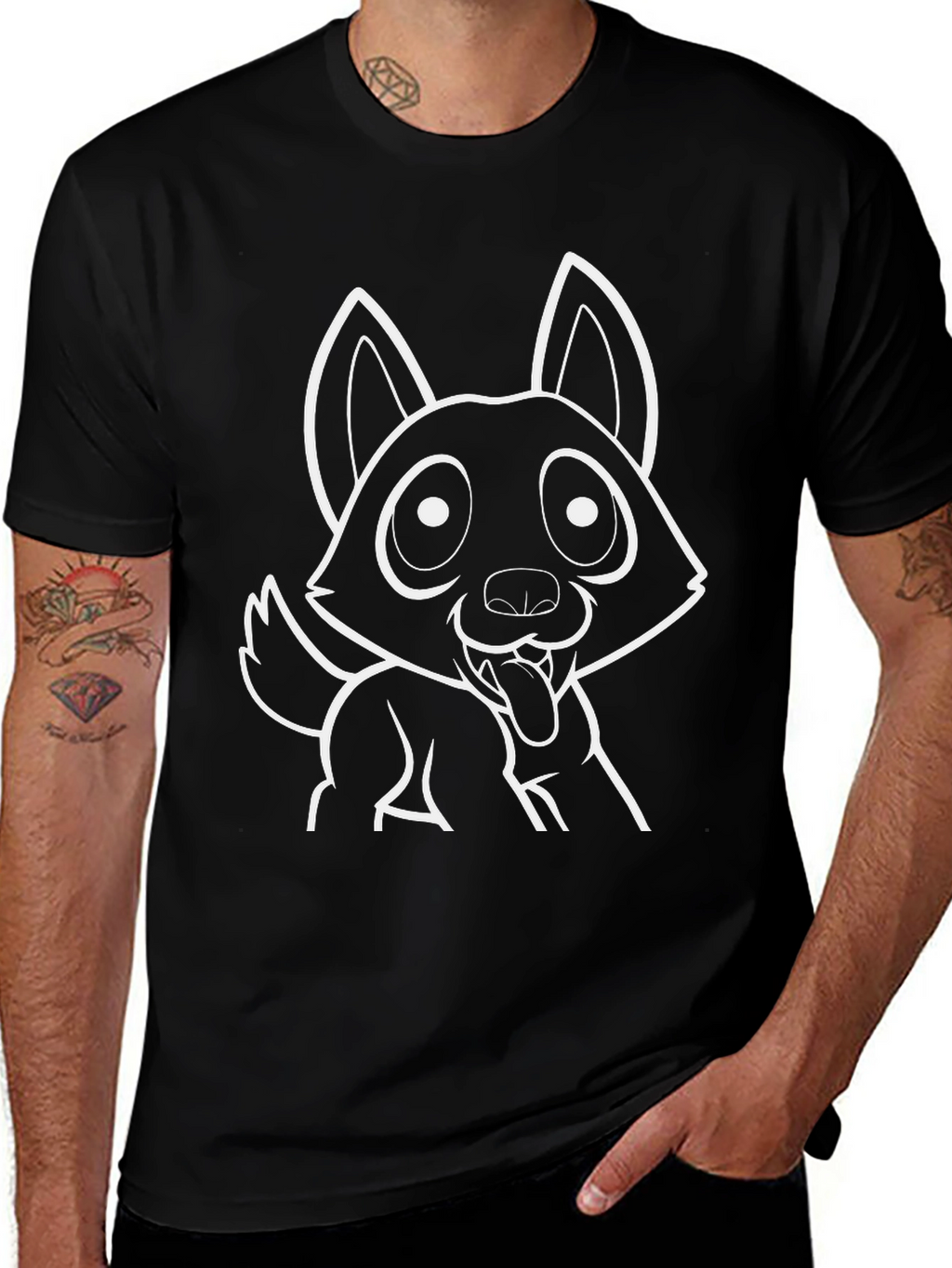 Cartoon Dog Graphic Black T-Shirt