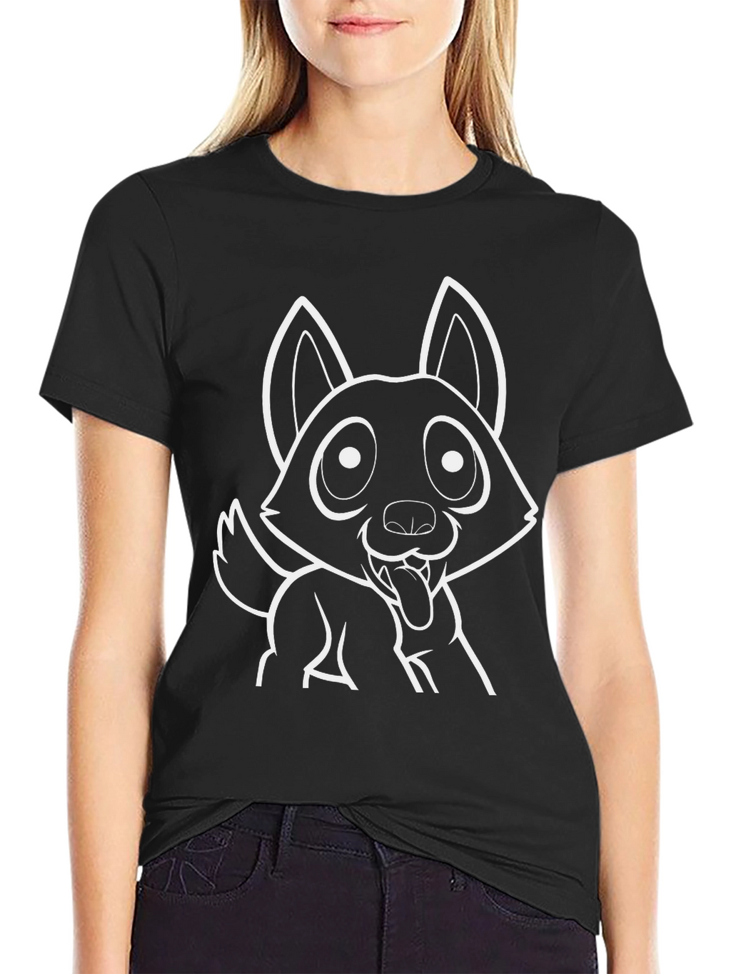 Cartoon Dog Graphic Black T-Shirt