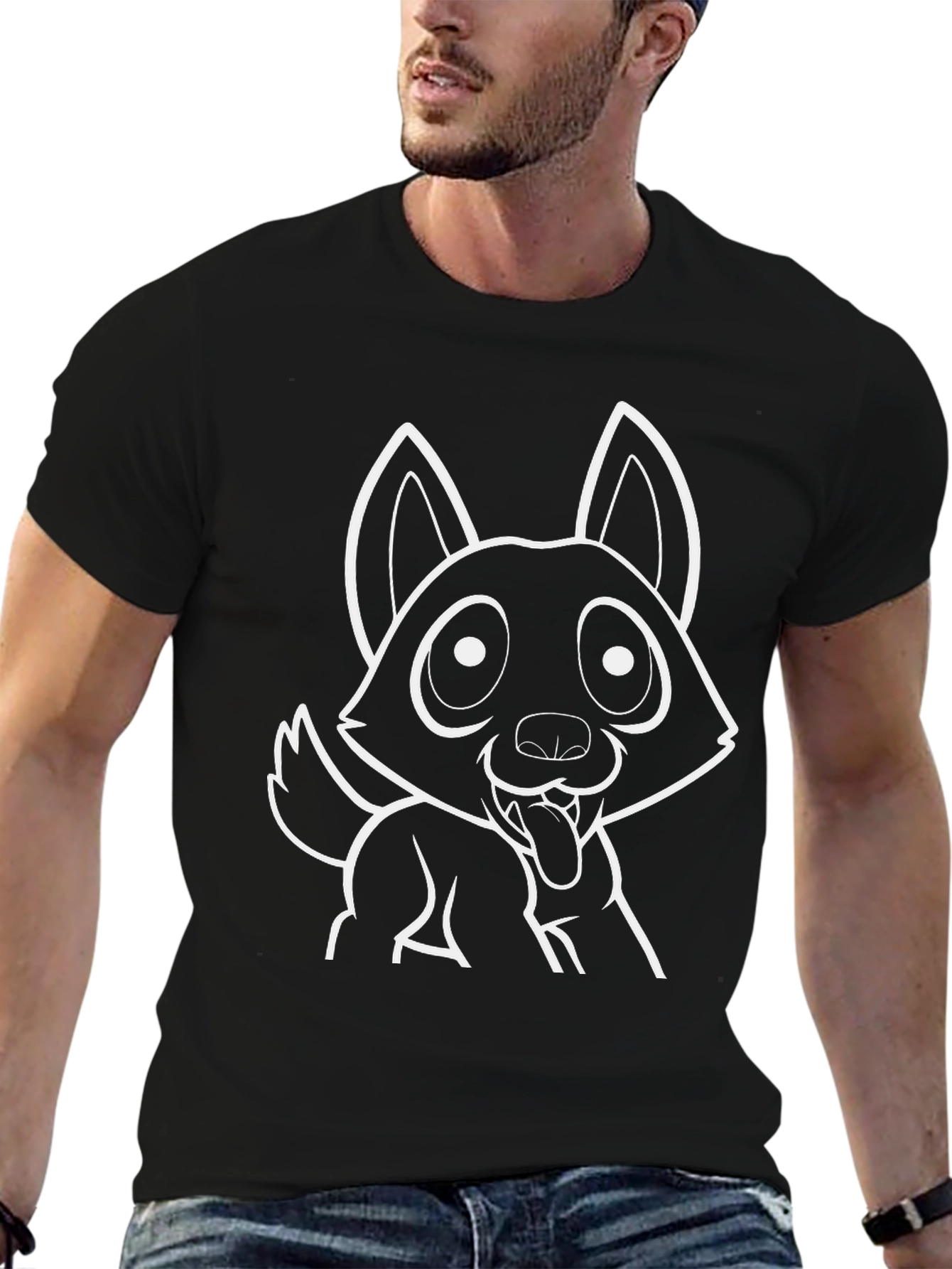 Cartoon Dog Graphic Black T-Shirt