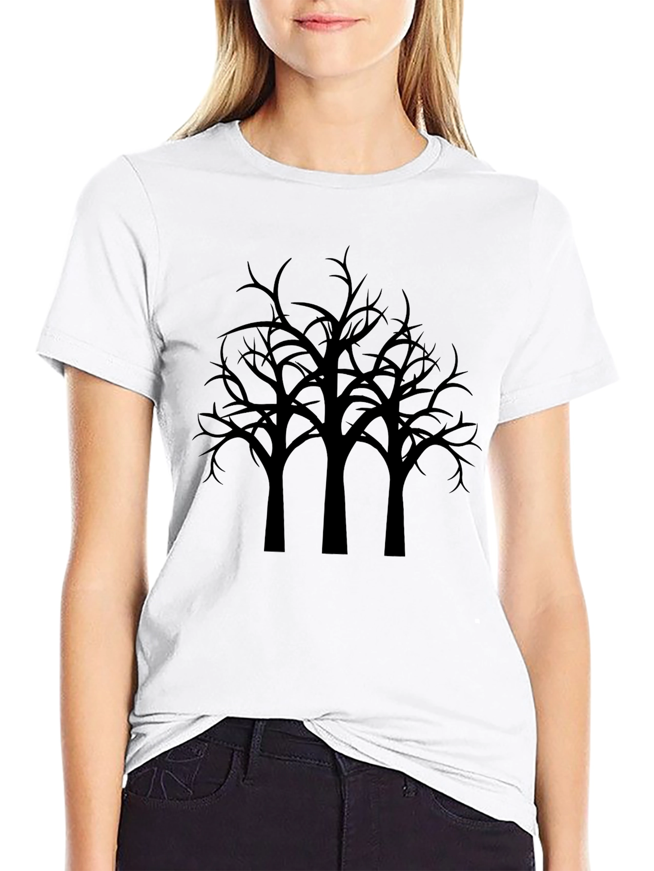 Spooky Tree Graphic Tee - Black Cotton Shirt