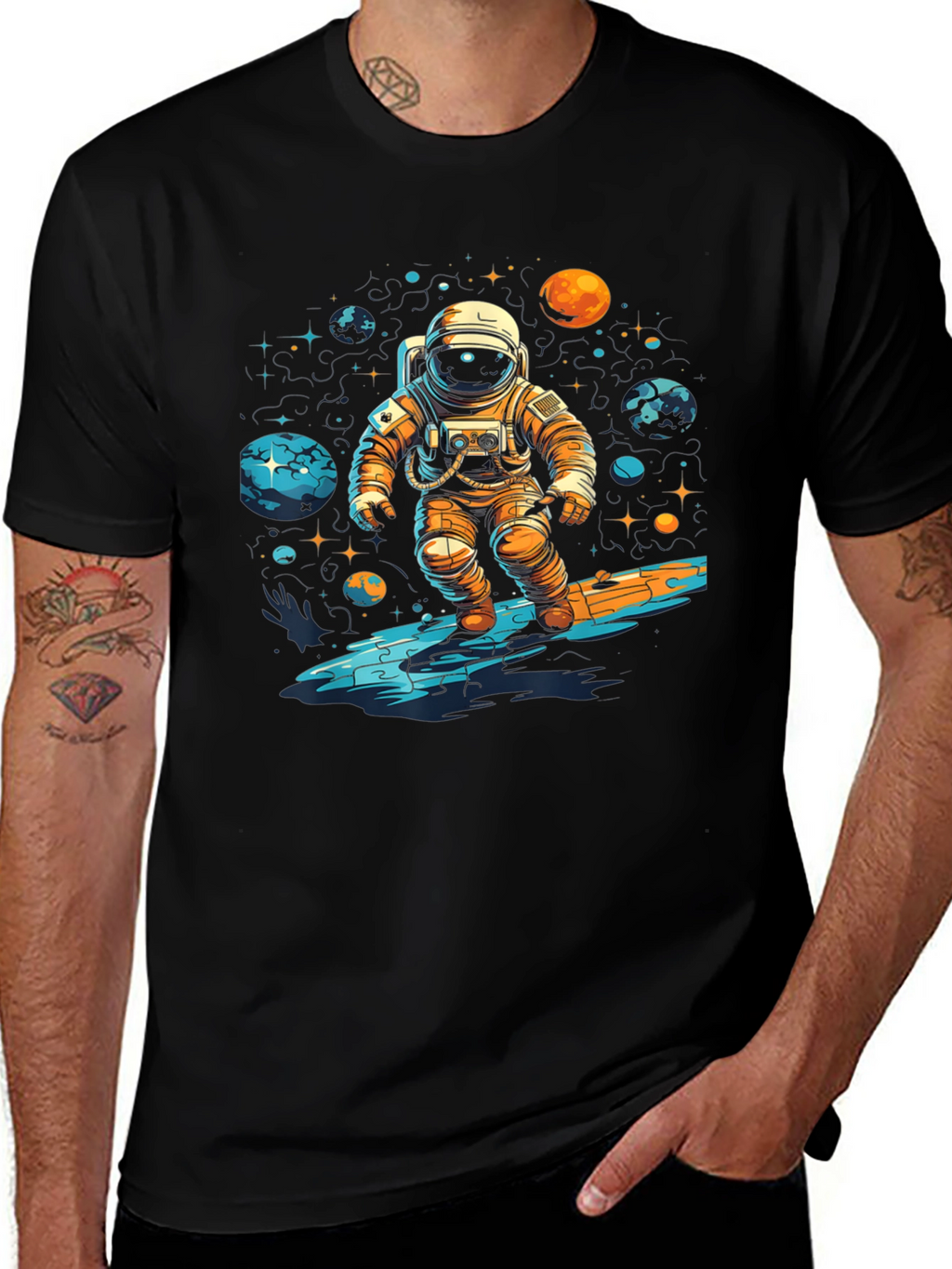 Astronaut Surfing Space Graphic T-Shirt