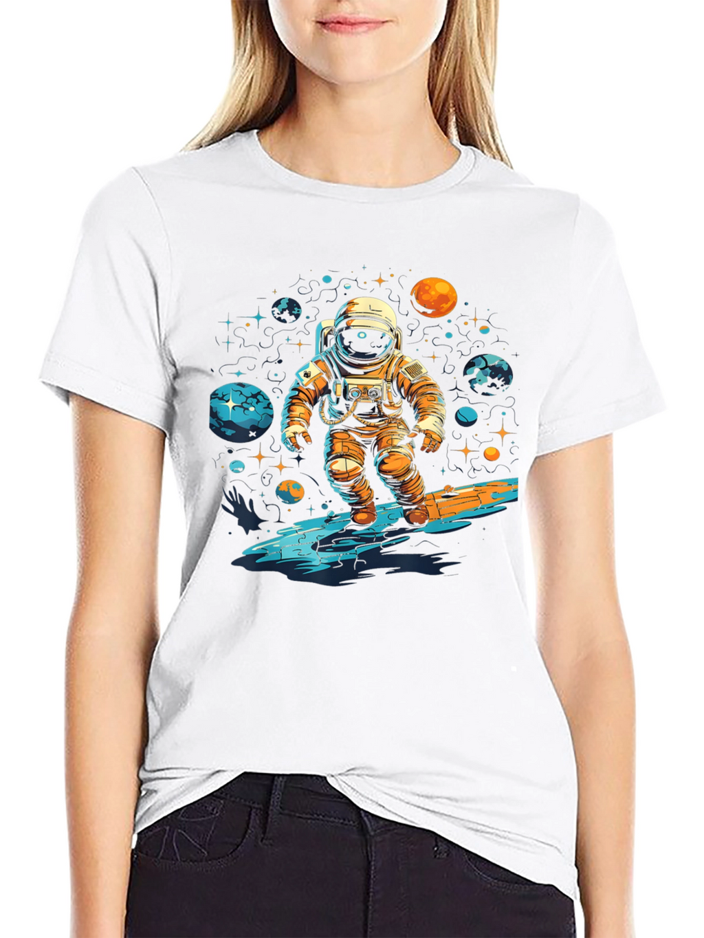 Astronaut Surfing Space Graphic T-Shirt