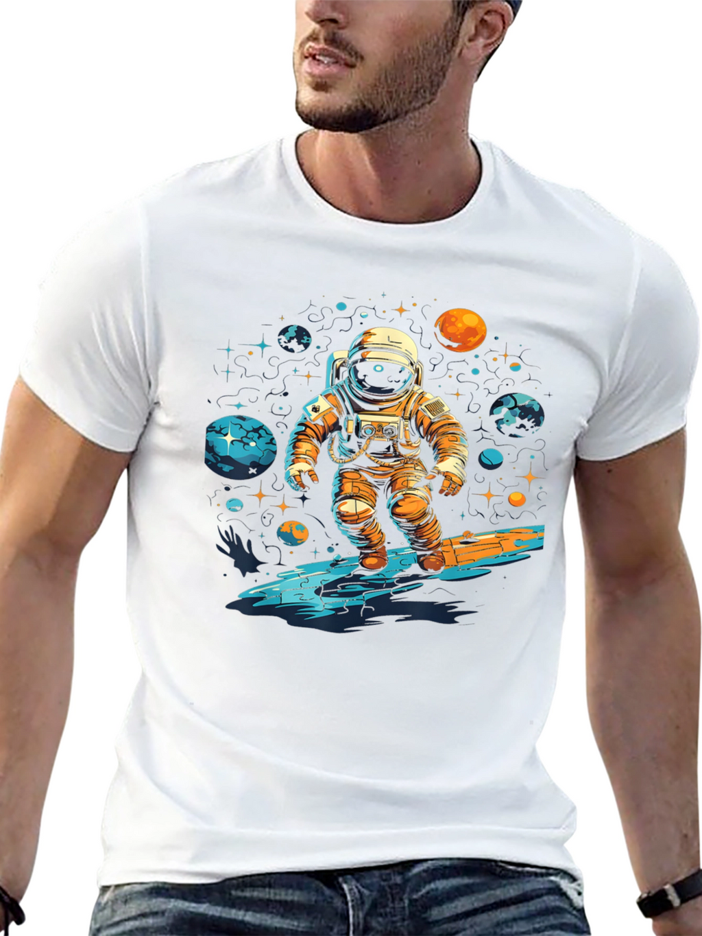 Astronaut Surfing Space Graphic T-Shirt