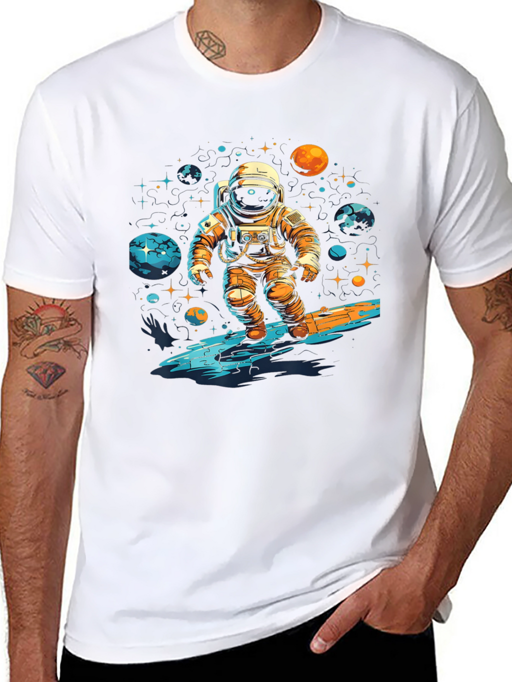 Astronaut Surfing Space Graphic T-Shirt