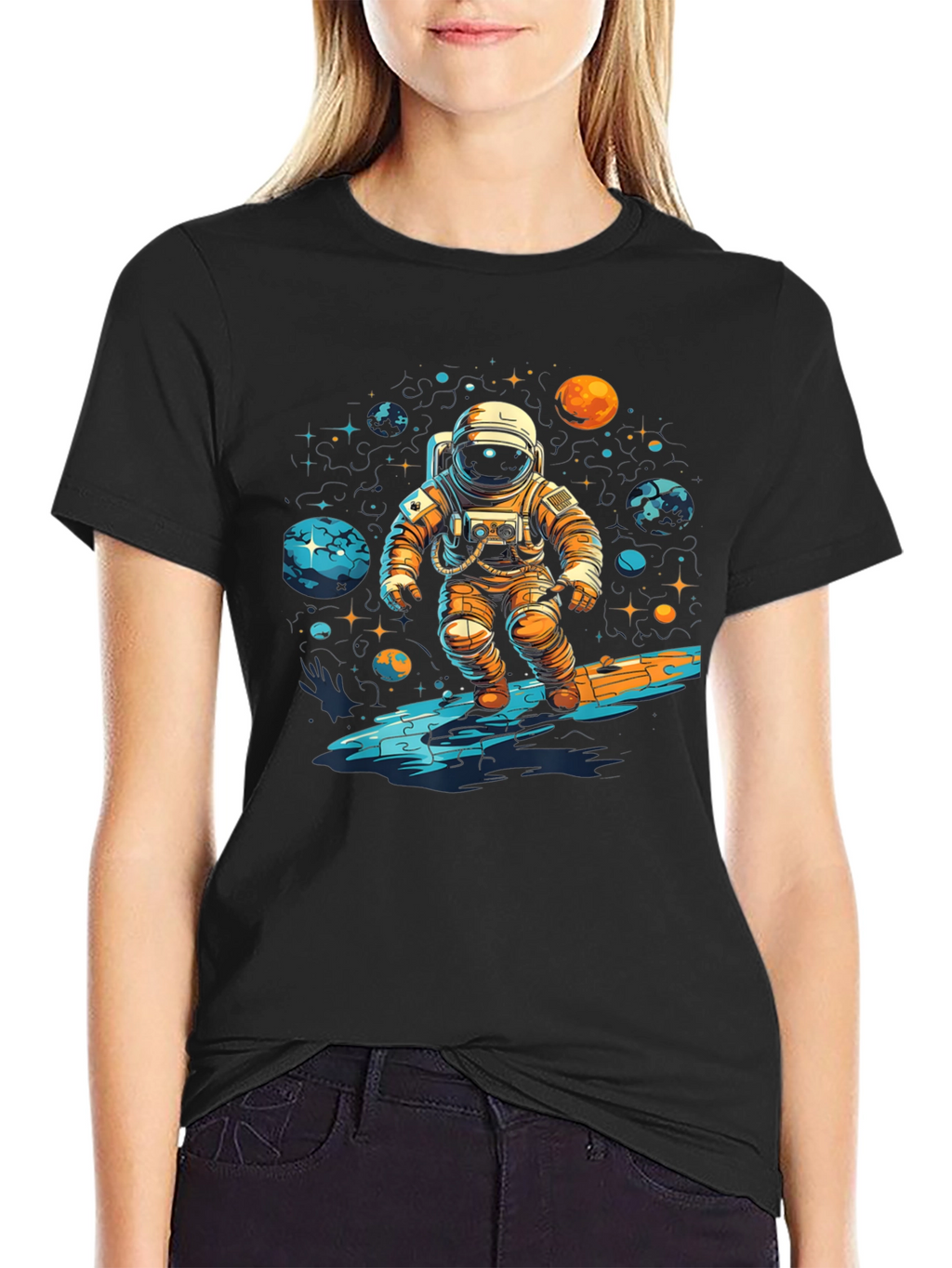 Astronaut Surfing Space Graphic T-Shirt