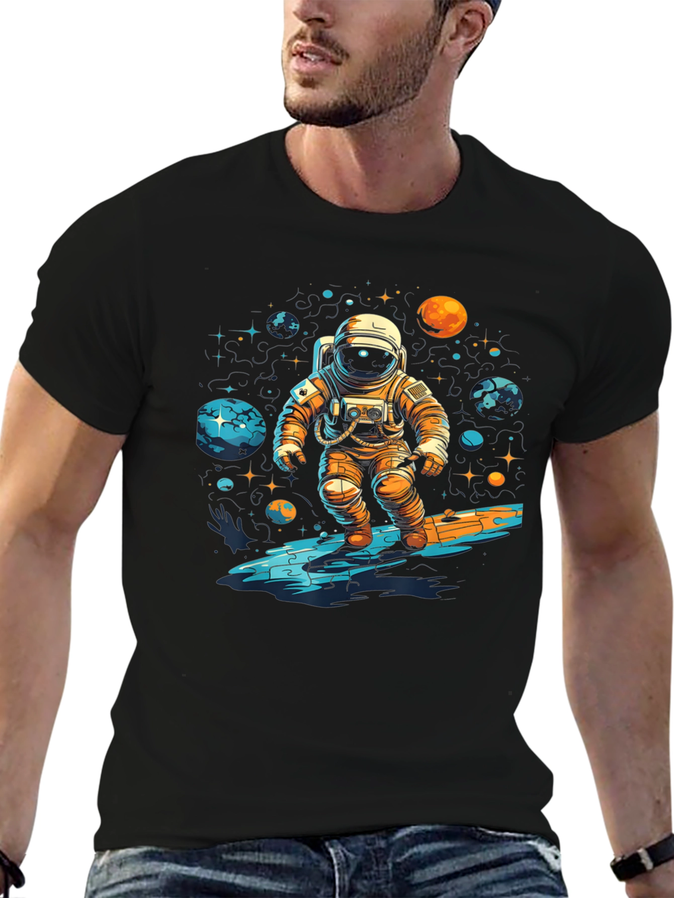 Astronaut Surfing Space Graphic T-Shirt