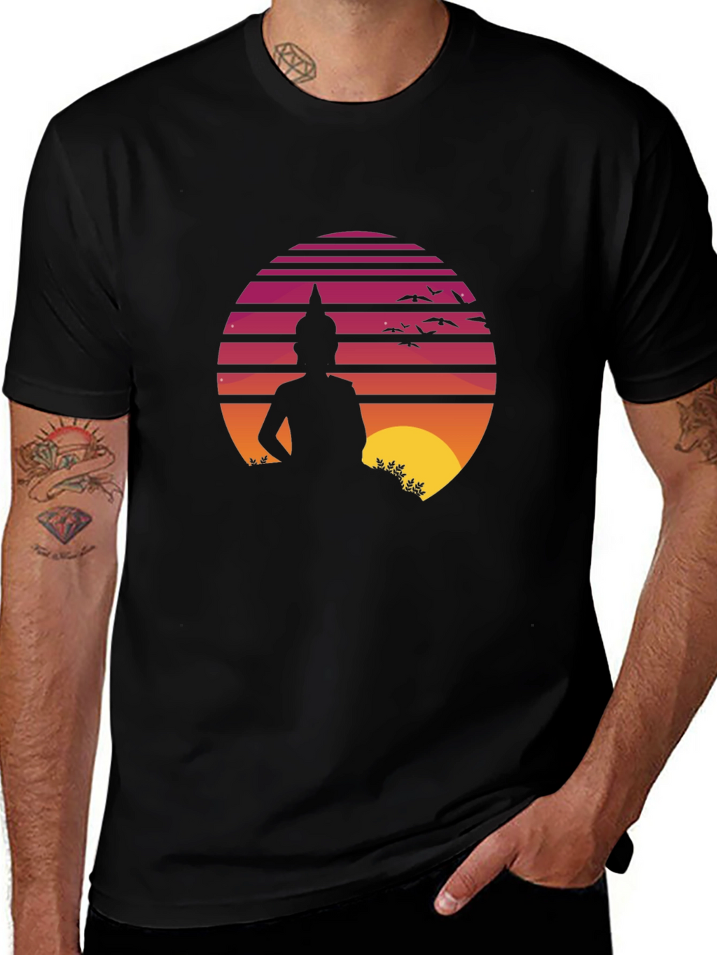 Buddha Sunset Graphic Tee - Retro Style