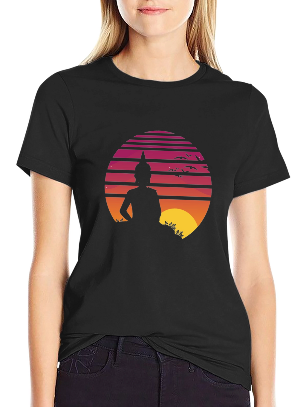 Buddha Sunset Graphic Tee - Retro Style