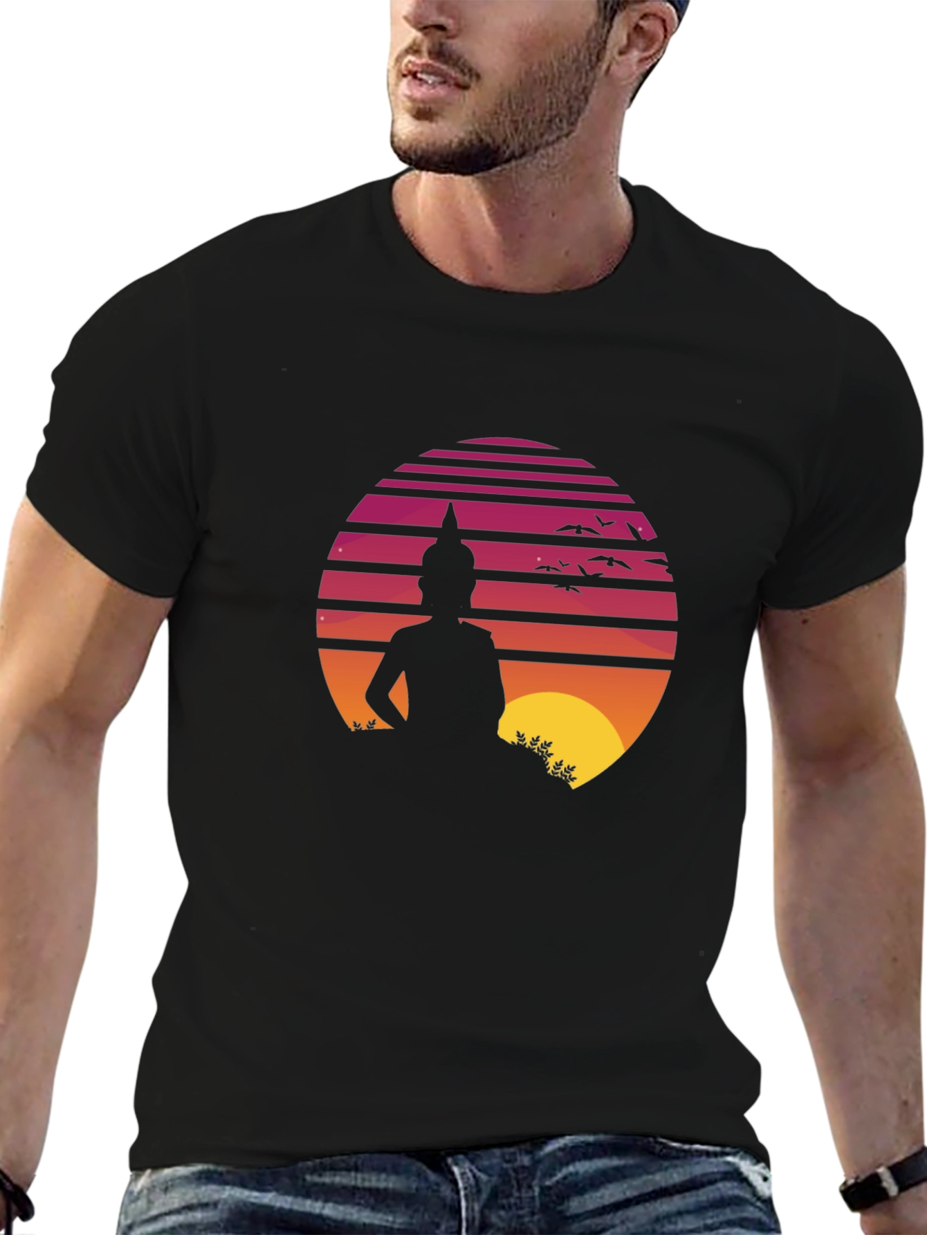 Buddha Sunset Graphic Tee - Retro Style