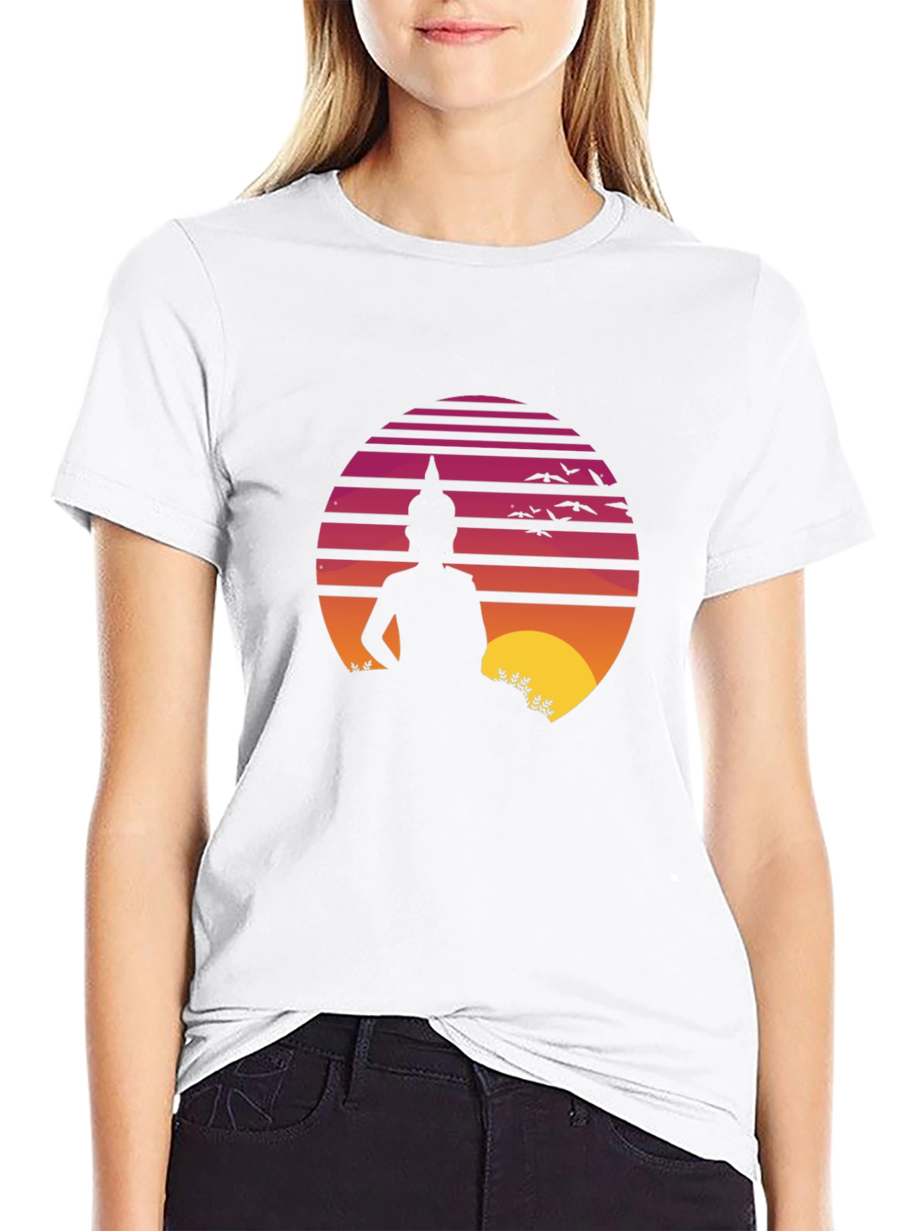 Buddha Sunset Graphic Tee - Retro Style
