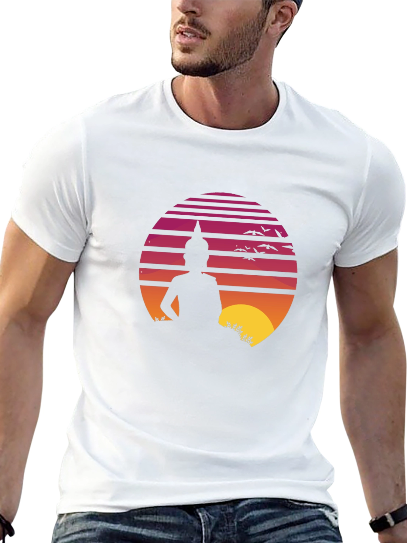 Buddha Sunset Graphic Tee - Retro Style