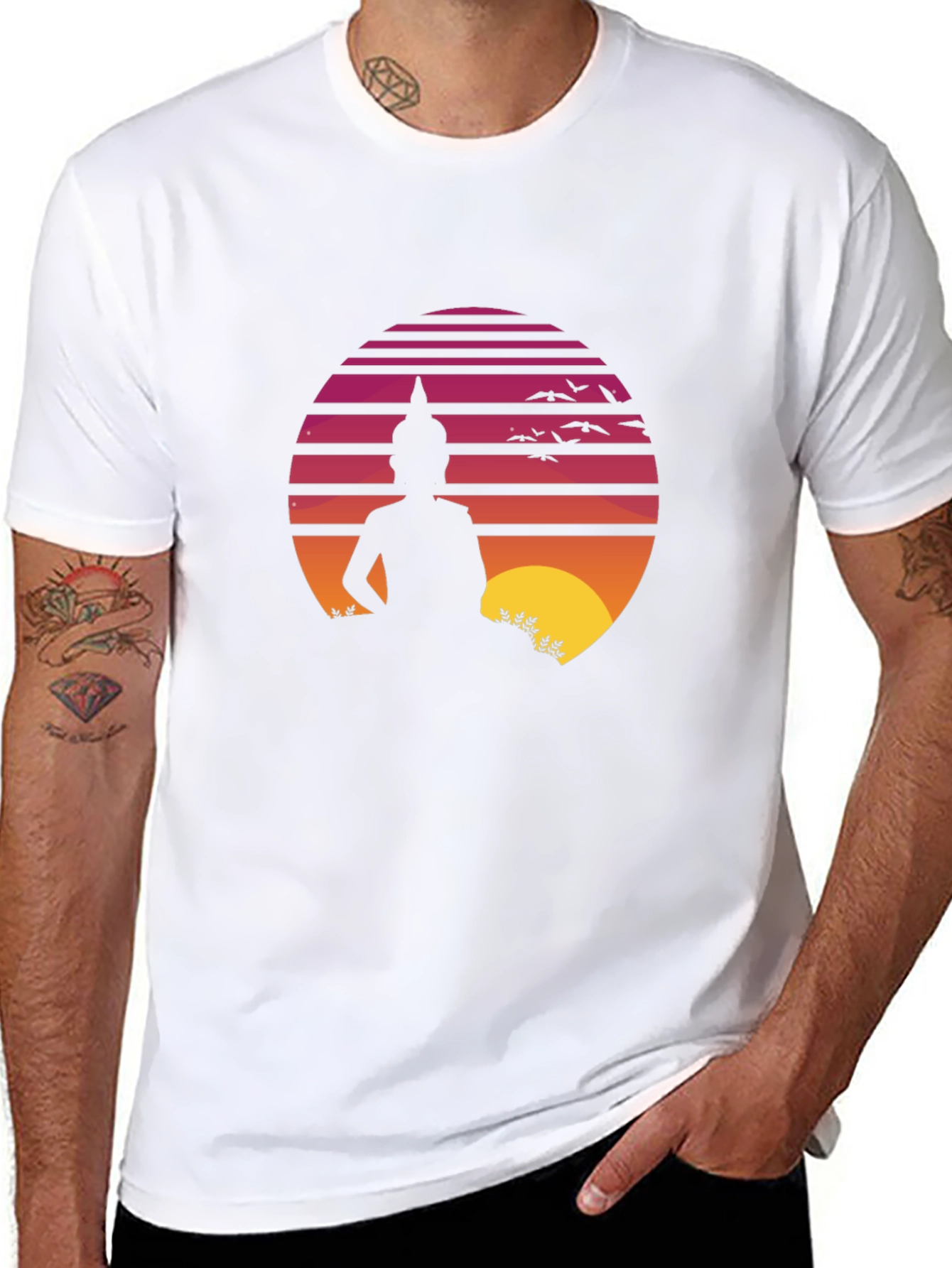 Buddha Sunset Graphic Tee - Retro Style