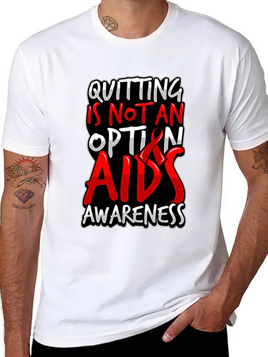 AIDS Awareness Graphic Tee - Quitting Is Not An Option