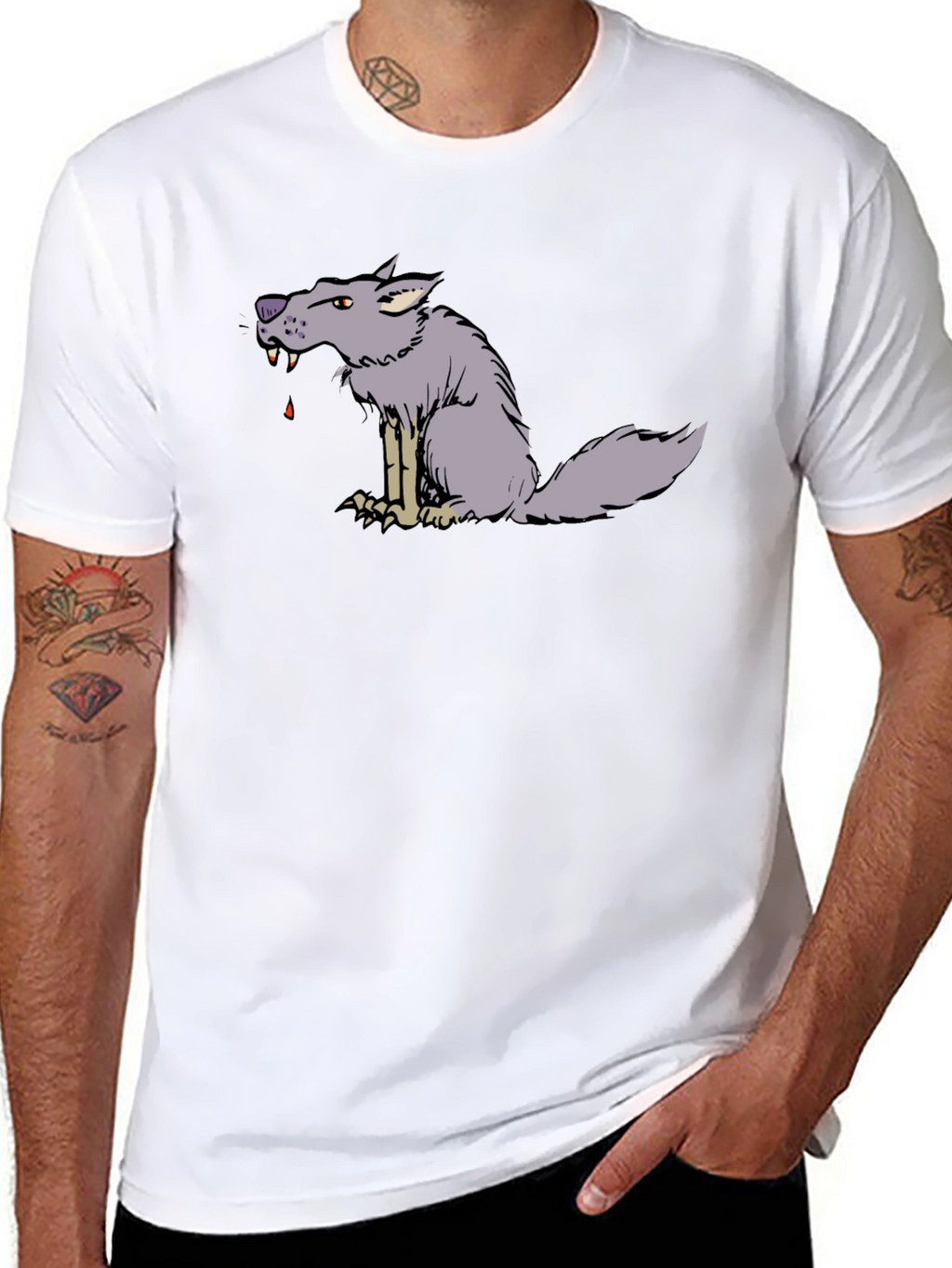 Cartoon Wolf Graphic Black Tee
