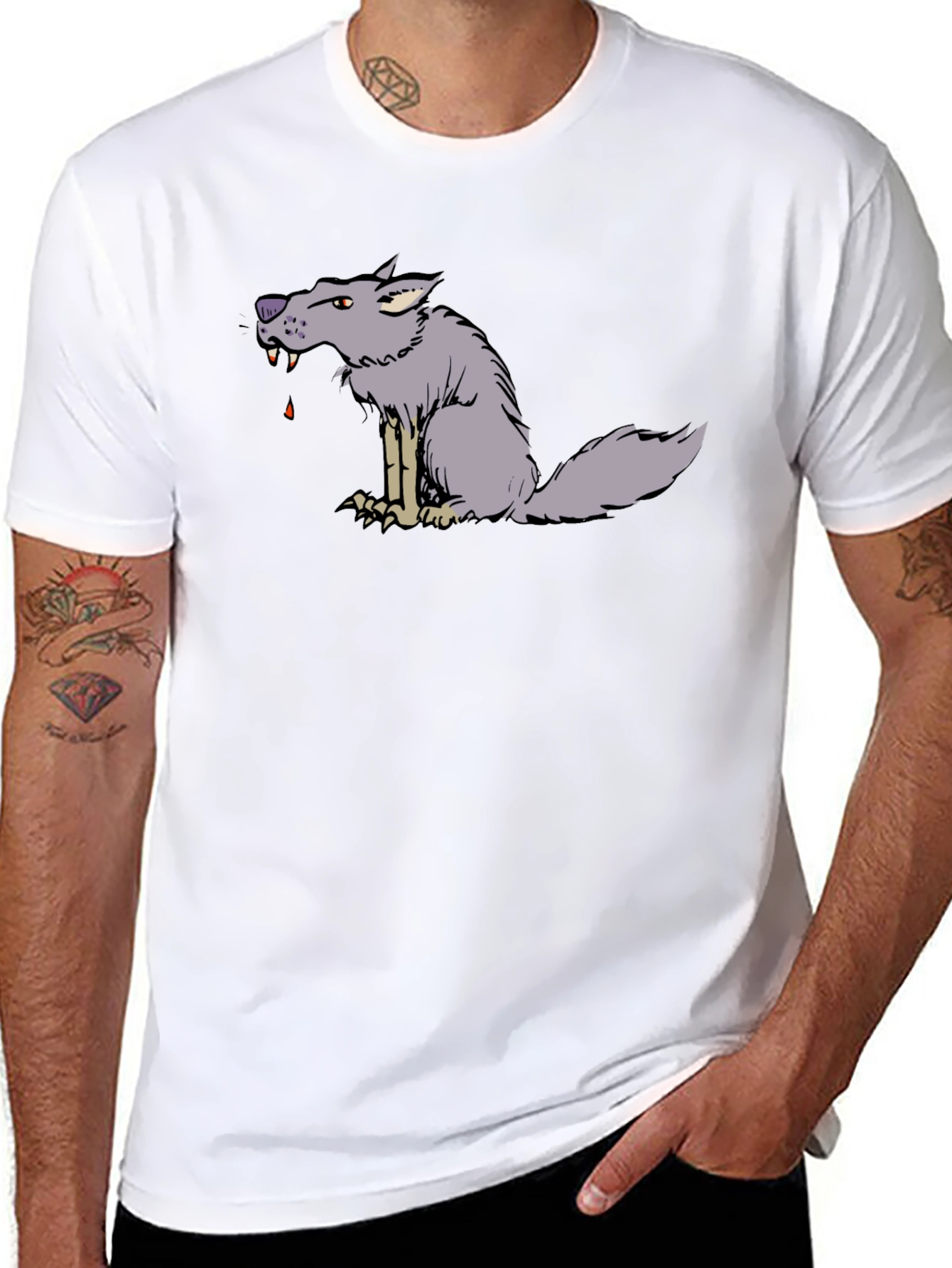 Cartoon Wolf Graphic Black Tee