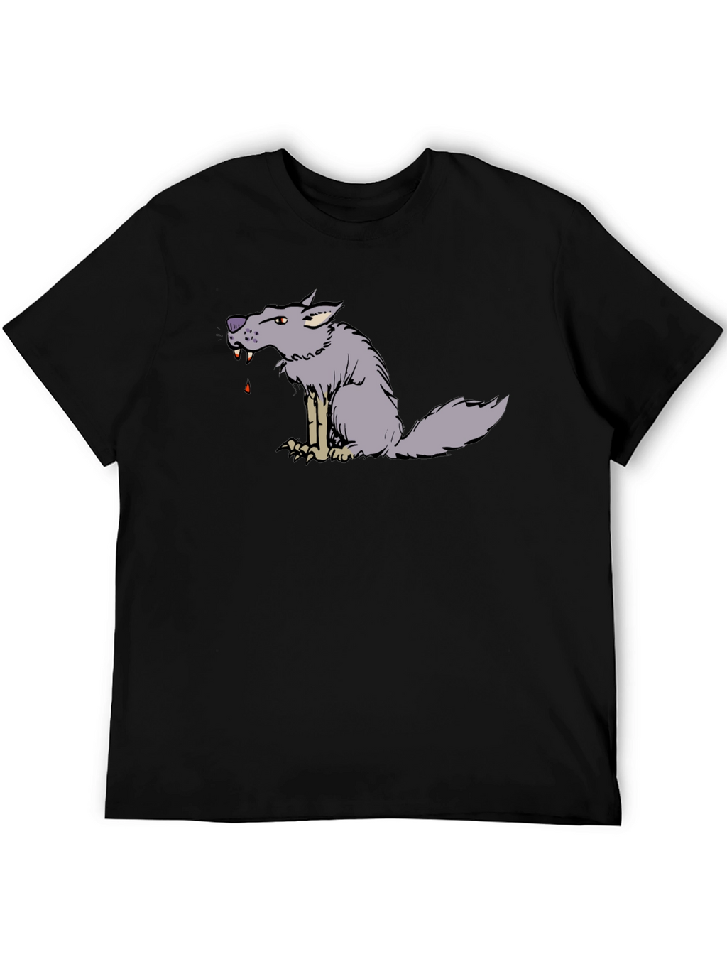 Cartoon Wolf Graphic Black Tee