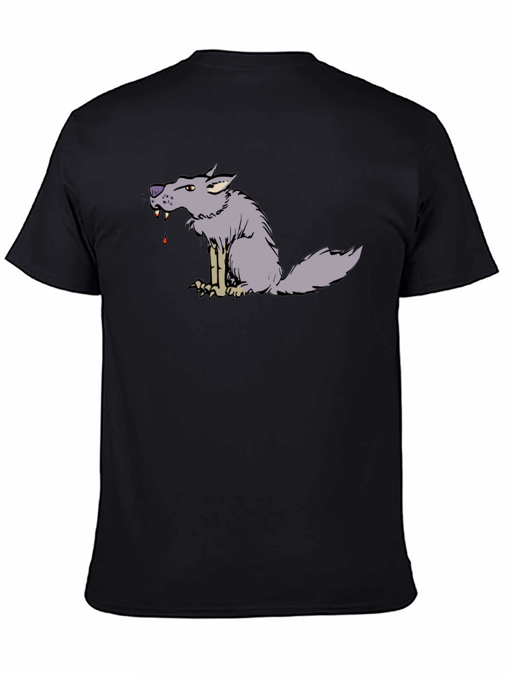Cartoon Wolf Graphic Black Tee