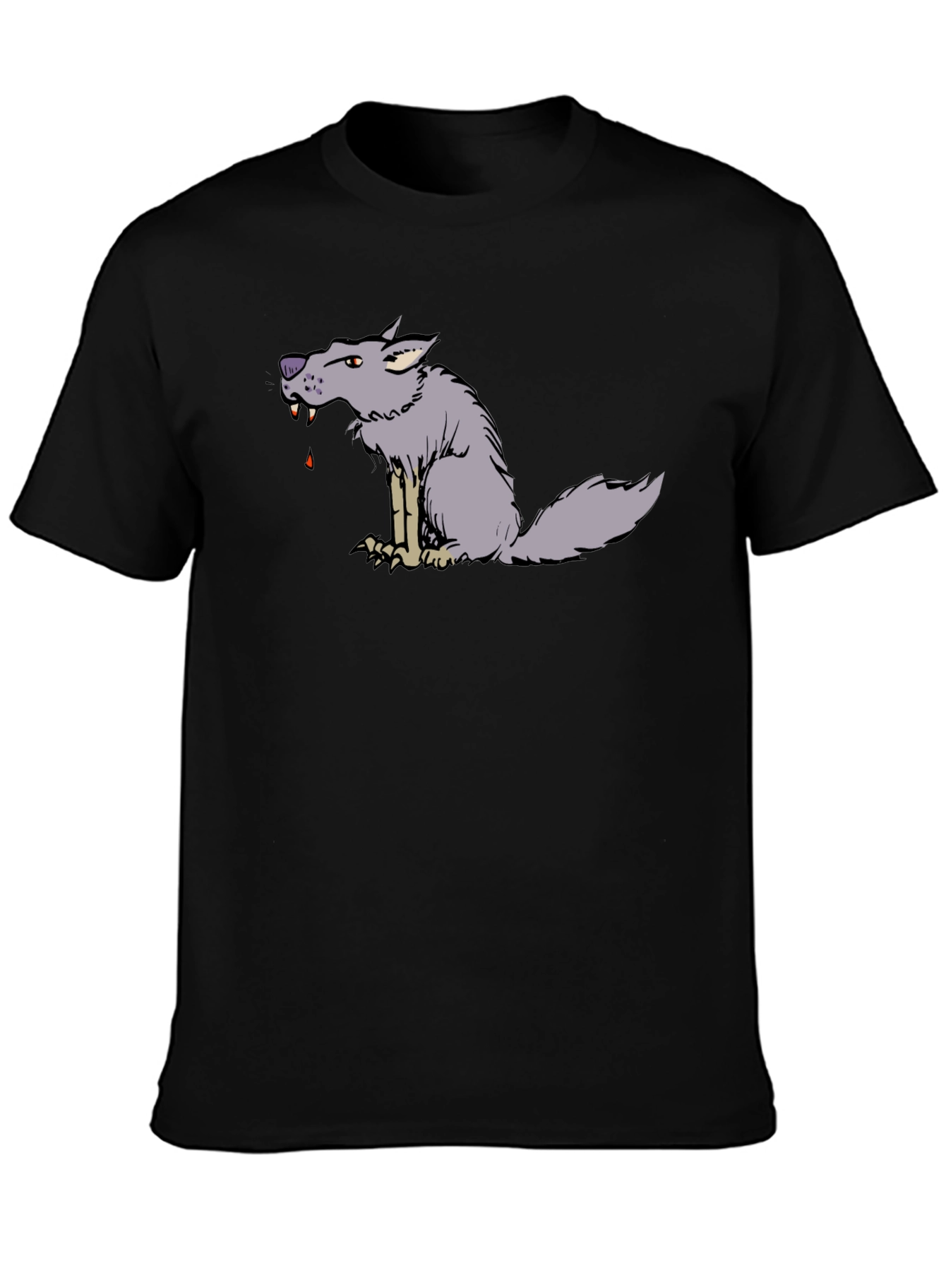 Cartoon Wolf Graphic Black Tee