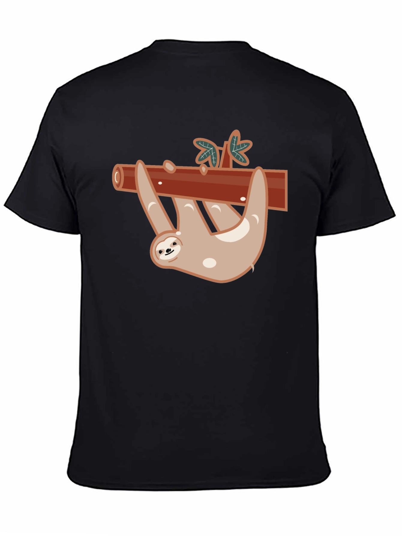 Cute Sloth On Branch Black T-Shirt