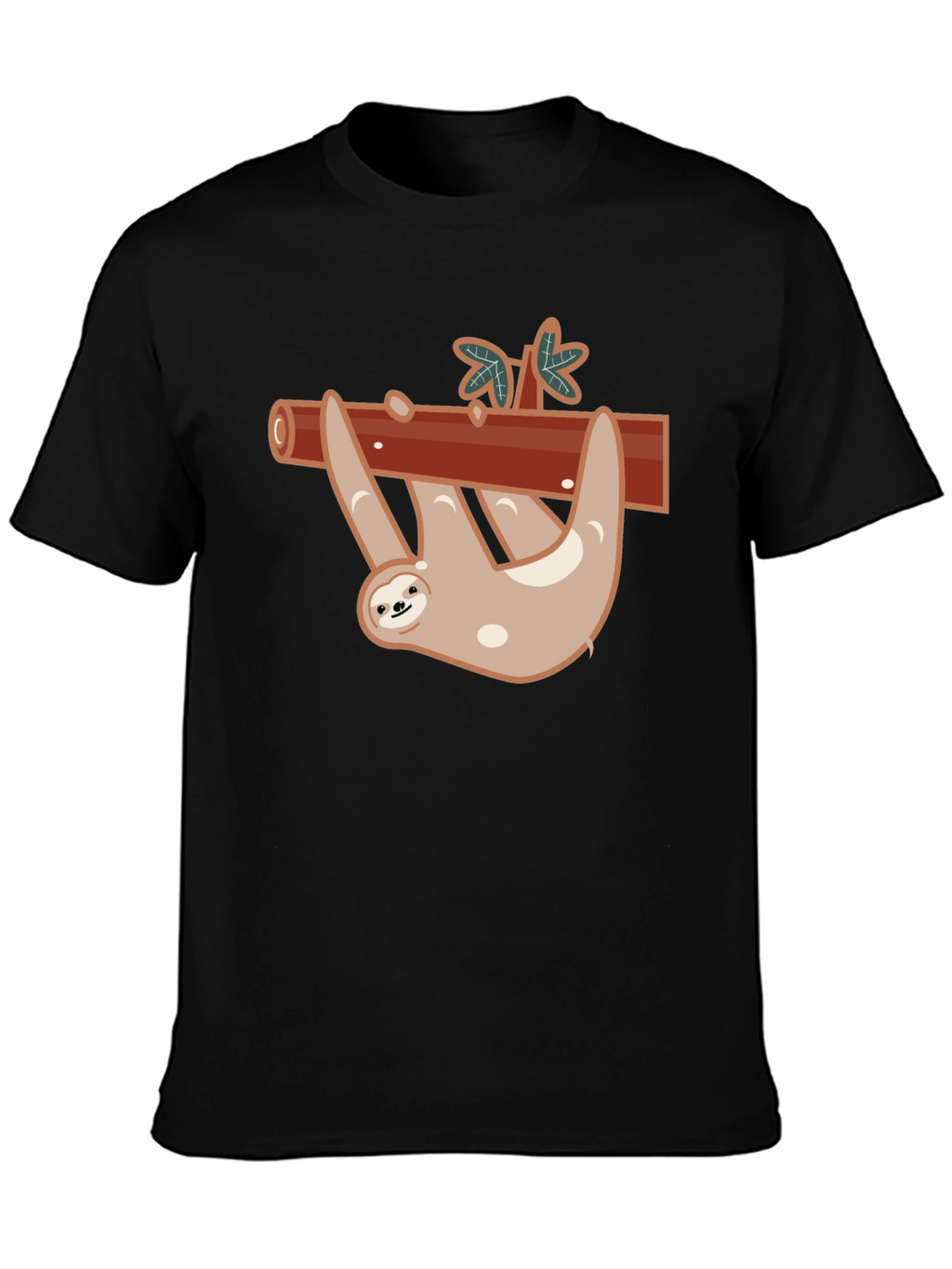 Cute Sloth On Branch Black T-Shirt