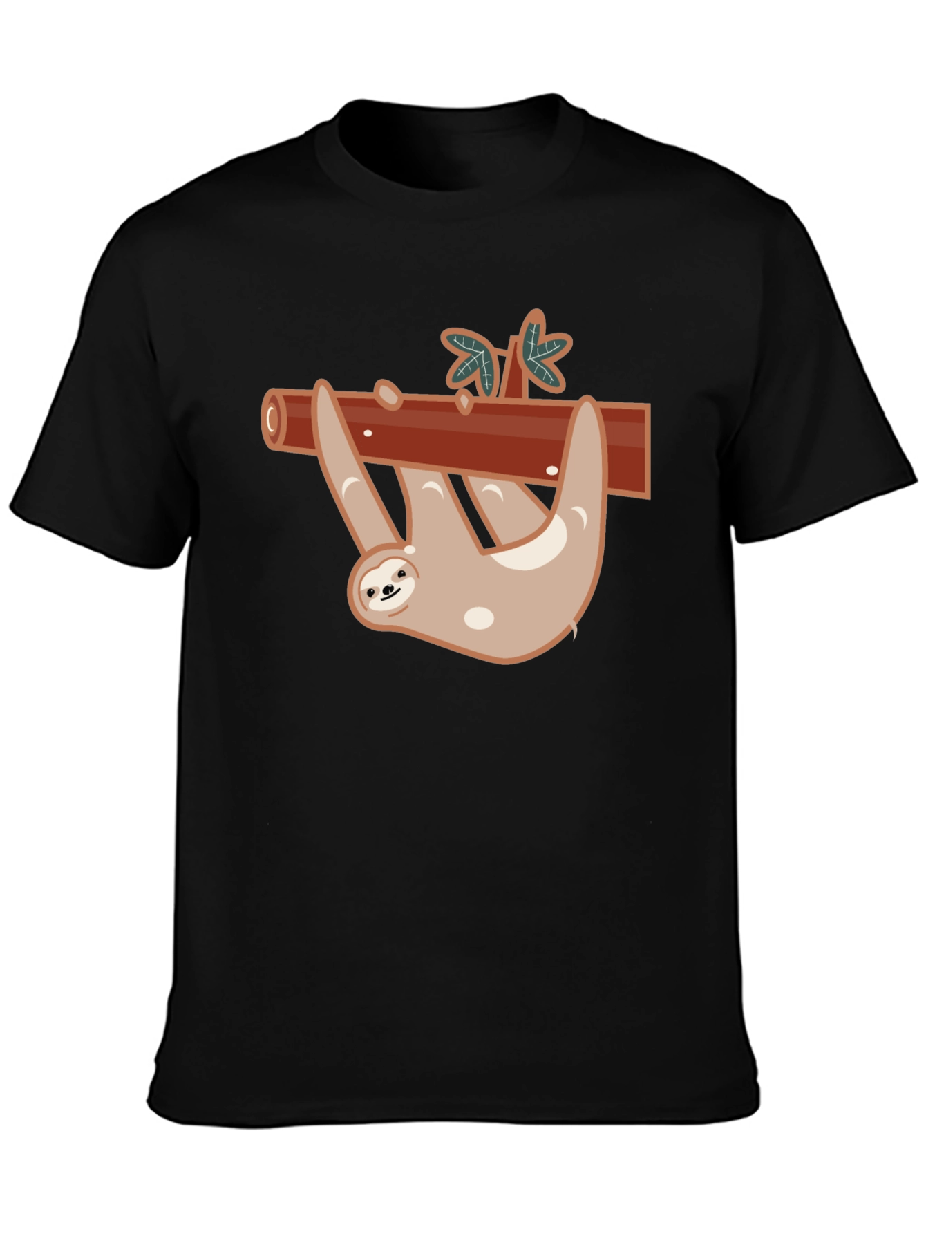 Cute Sloth On Branch Black T-Shirt
