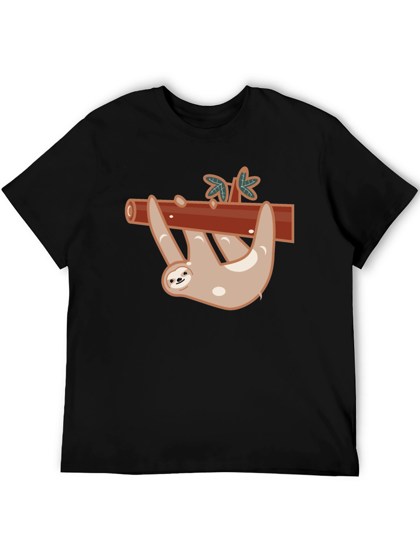 Cute Sloth On Branch Black T-Shirt