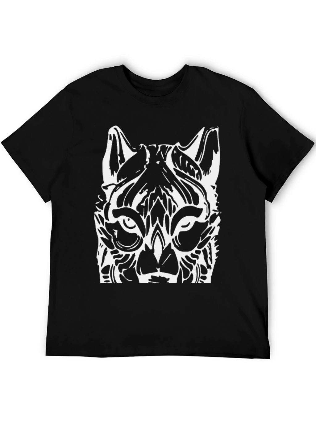 Bold Black Tee with White Wolf Graphic
