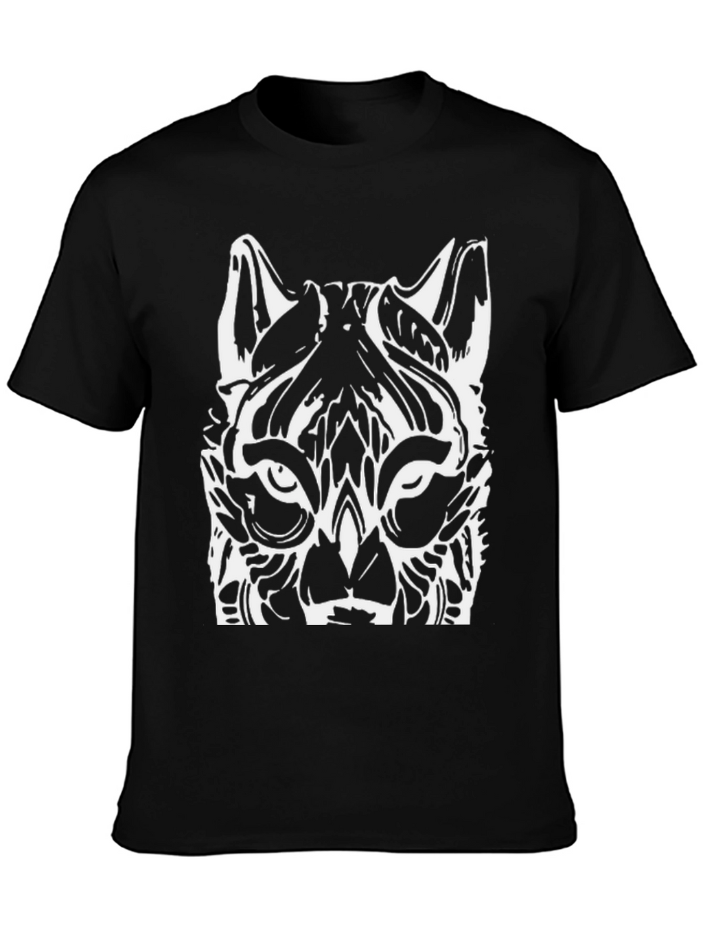 Bold Black Tee with White Wolf Graphic