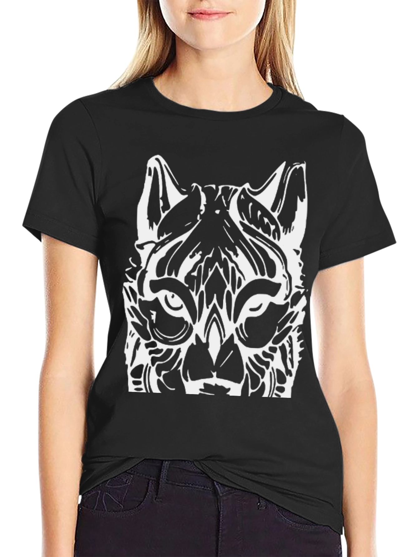 Bold Black Tee with White Wolf Graphic