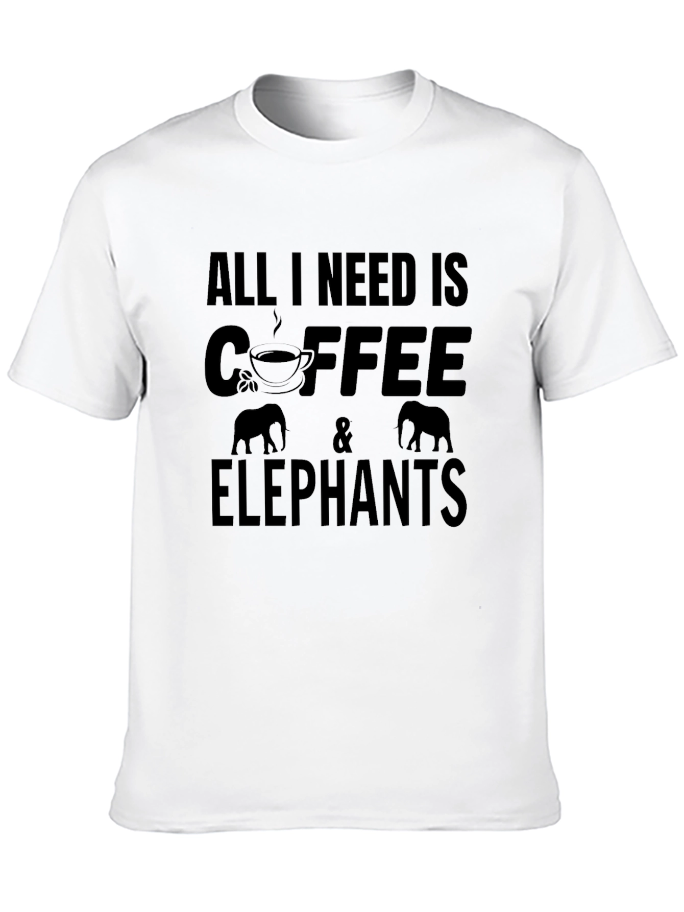 Coffee & Elephants Graphic Tee - Black Cotton T-Shirt