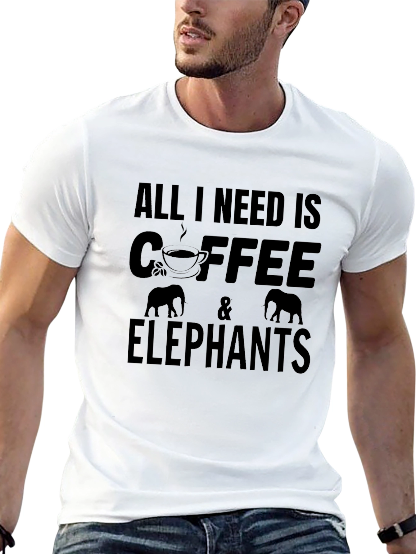Coffee & Elephants Graphic Tee - Black Cotton T-Shirt