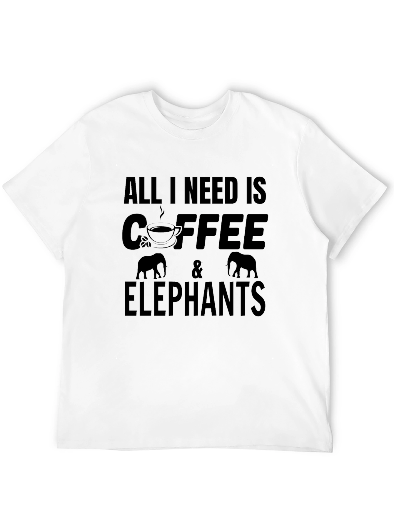 Coffee & Elephants Graphic Tee - Black Cotton T-Shirt